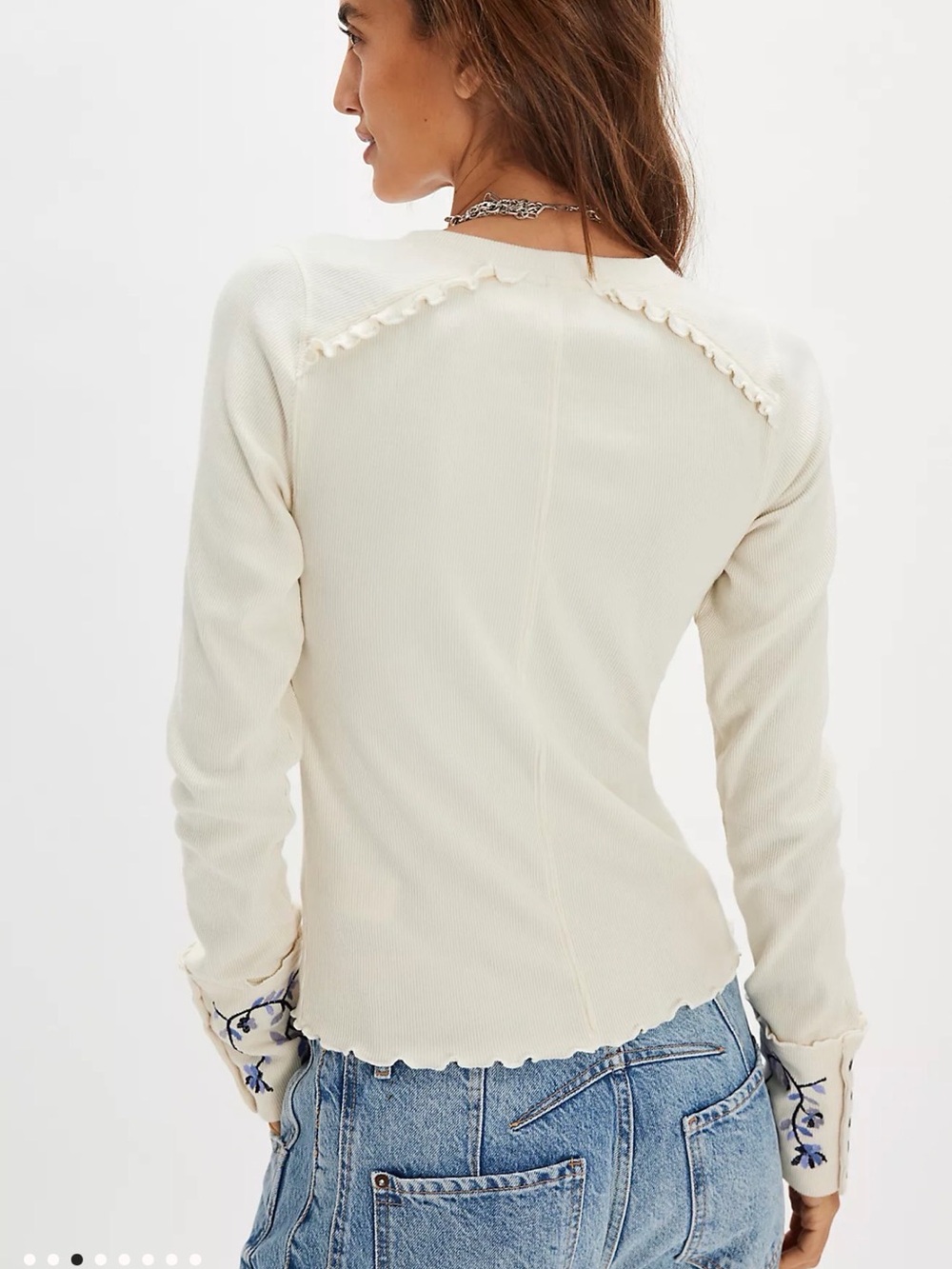 Free People Fleur Embroidered Cuff Henley size Small - Picture 4 of 11